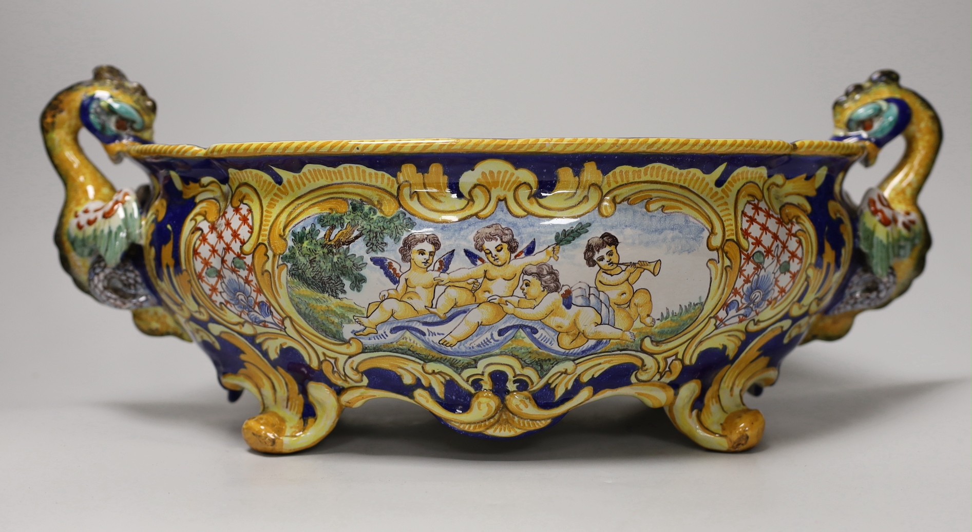 A Nevers, Antoine Montagnon majolica jardiniere, late 19th century, 47cm wide